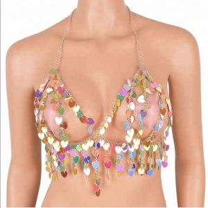 Dangling heart bralette/body chain for festivals